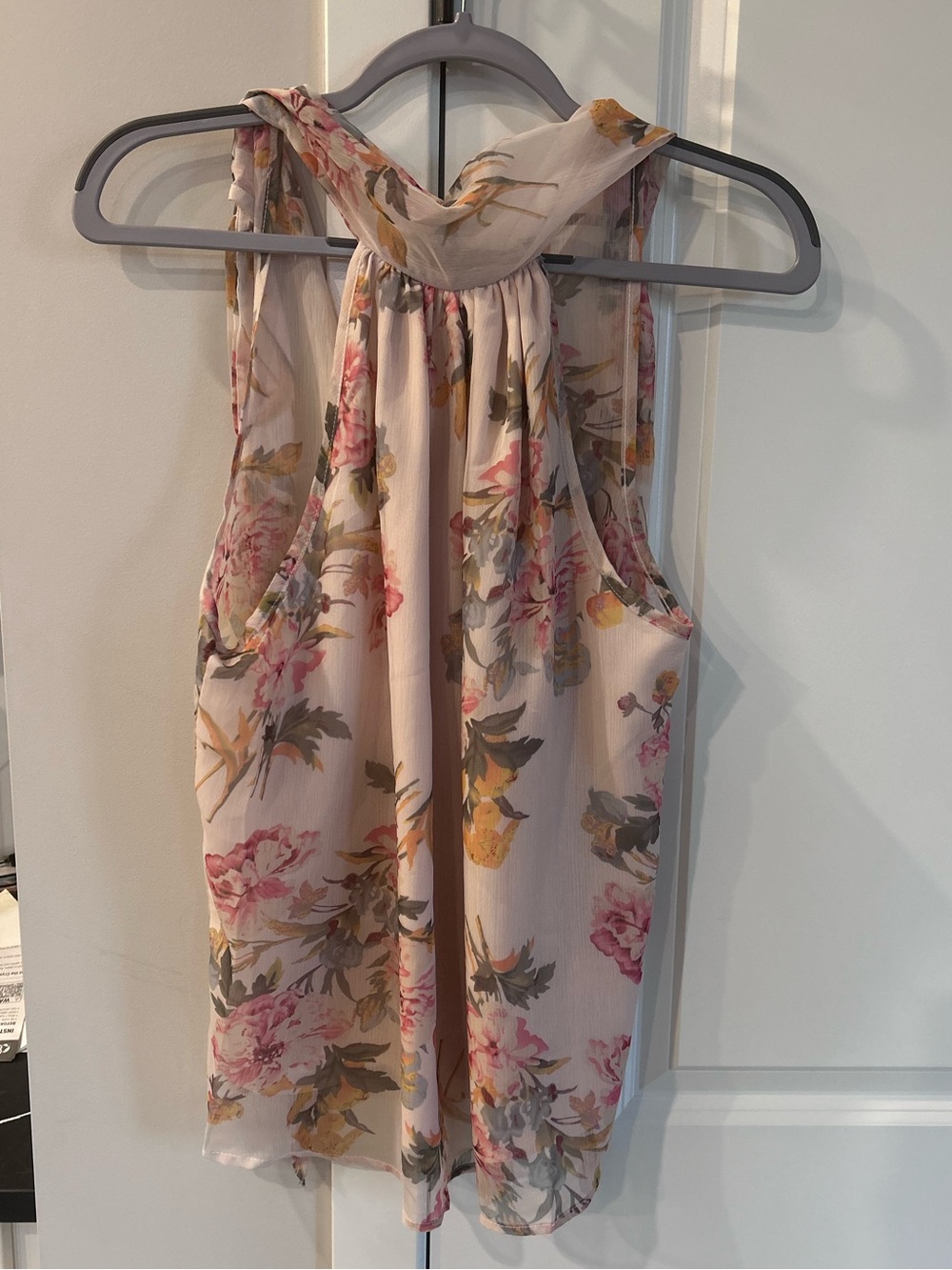 Bishop + Young Floral Halter Sleeveless Top Blush Pink Yellow Romantic Feminine